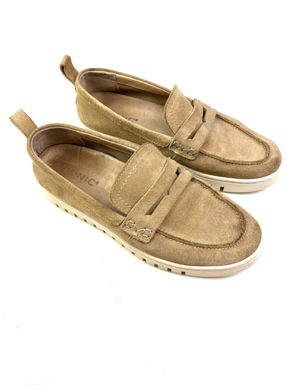 Vionic Uptown Light Tan Suede Comfort Orthotic Loafers size 7